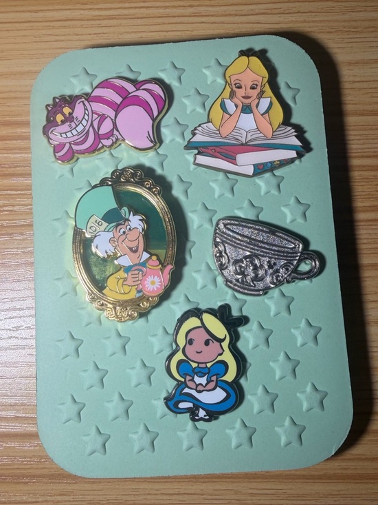 Disney Other - Disney Alice in Wonderland Enamel Pin Set - Mint, Pink, Blue, Gold, Silver